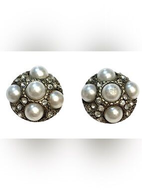 Pearl and Crystal Dome Earrings Silver White